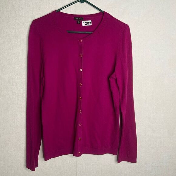 Talbots Cardigan Button Sweater Magenta Purple Raspberry Cashmere Touch size M - Picture 2 of 10